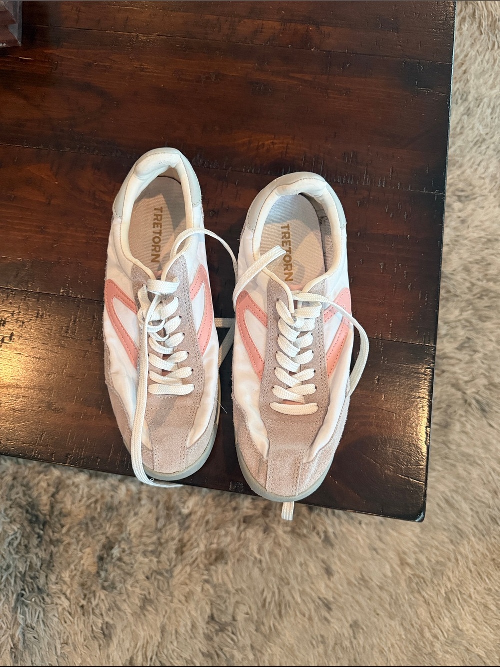 Tretorn Women's White and Pink Suede-Trim Sneakers
